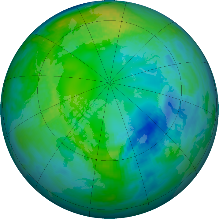 Arctic ozone map for 28 October 1989